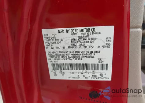 2011 Ford Escape Xls from USA, damaged, VIN 1FMCU0C77BKC27909